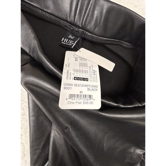 HUE Faux Leather Leggings M Black Split Hem NWT $48 - Picture 7 of 10